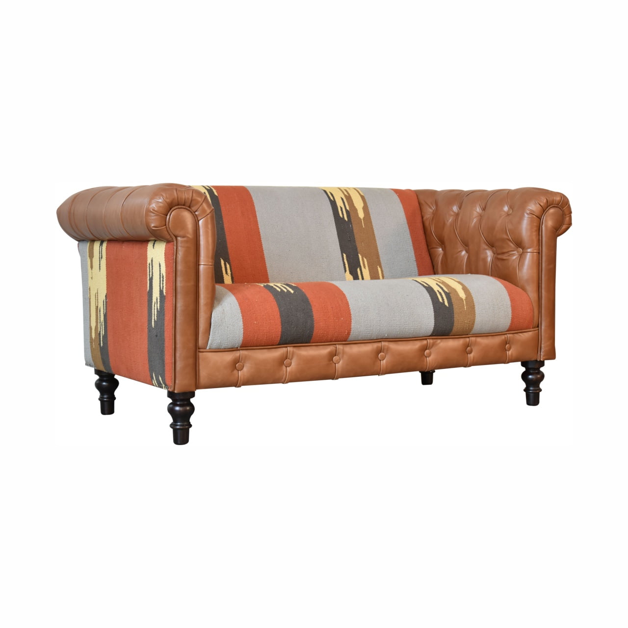 Durrie & Leather Mixed Two Seater Sofa