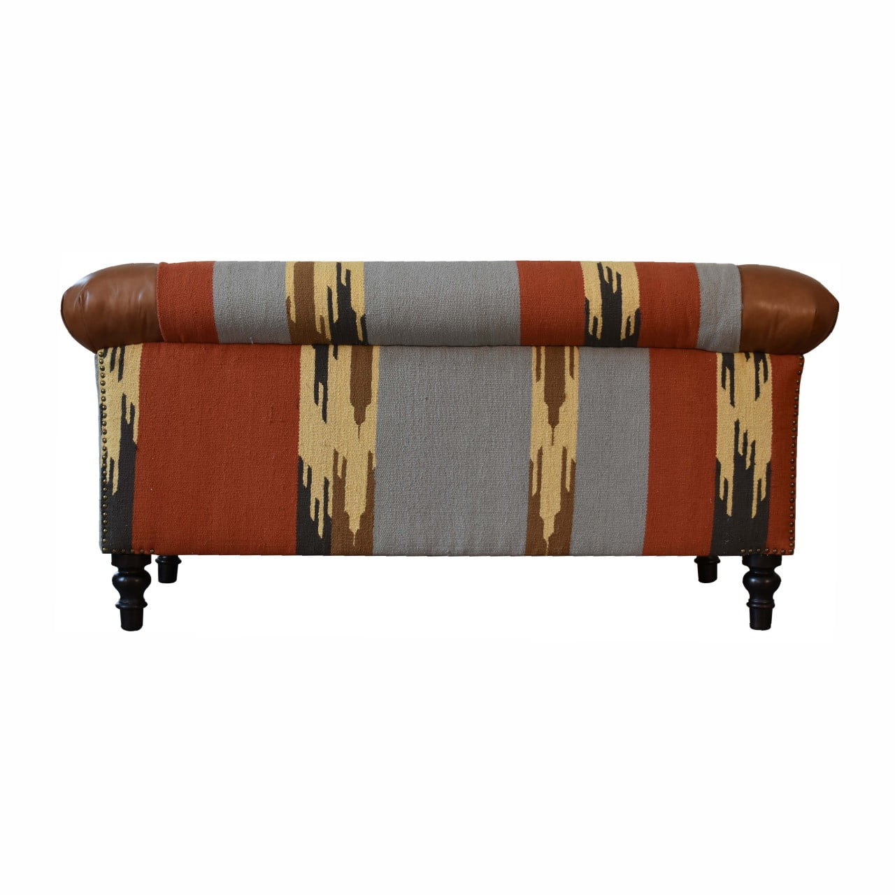 Durrie & Leather Mixed Two Seater Sofa