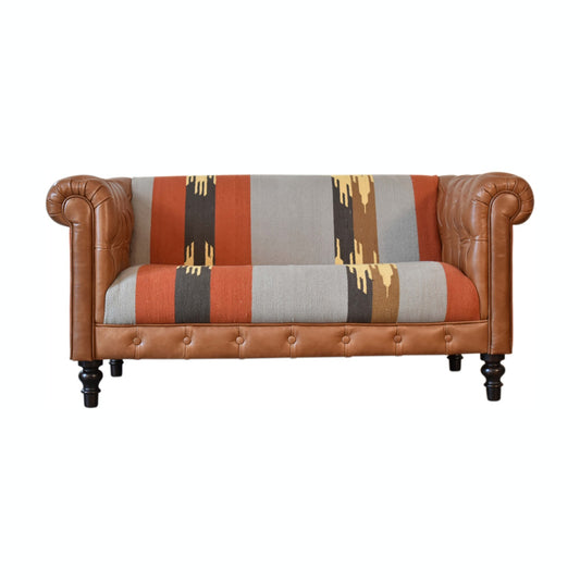 Durrie & Leather Mixed Two Seater Sofa